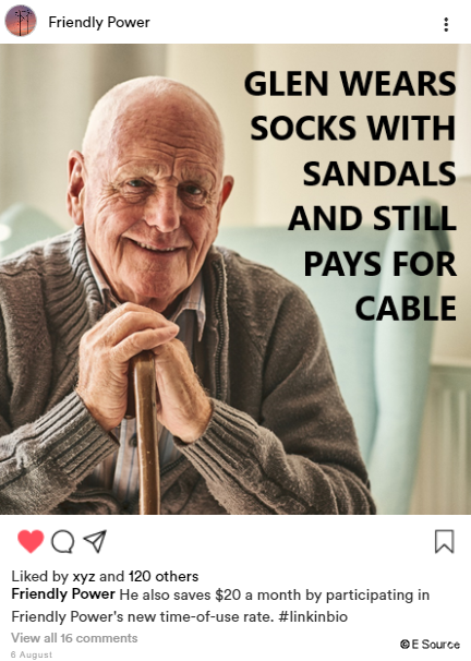 Old man laughing because he knows he is saving money using time-of-use rates