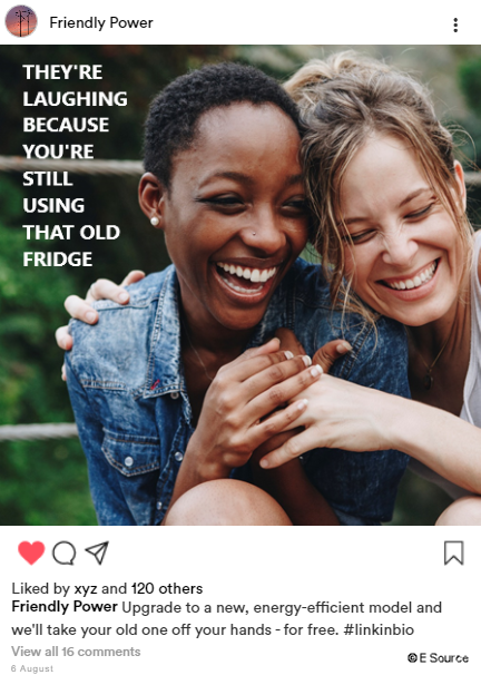 Two women laughing because they encouraged each other to replace their refrigerators
